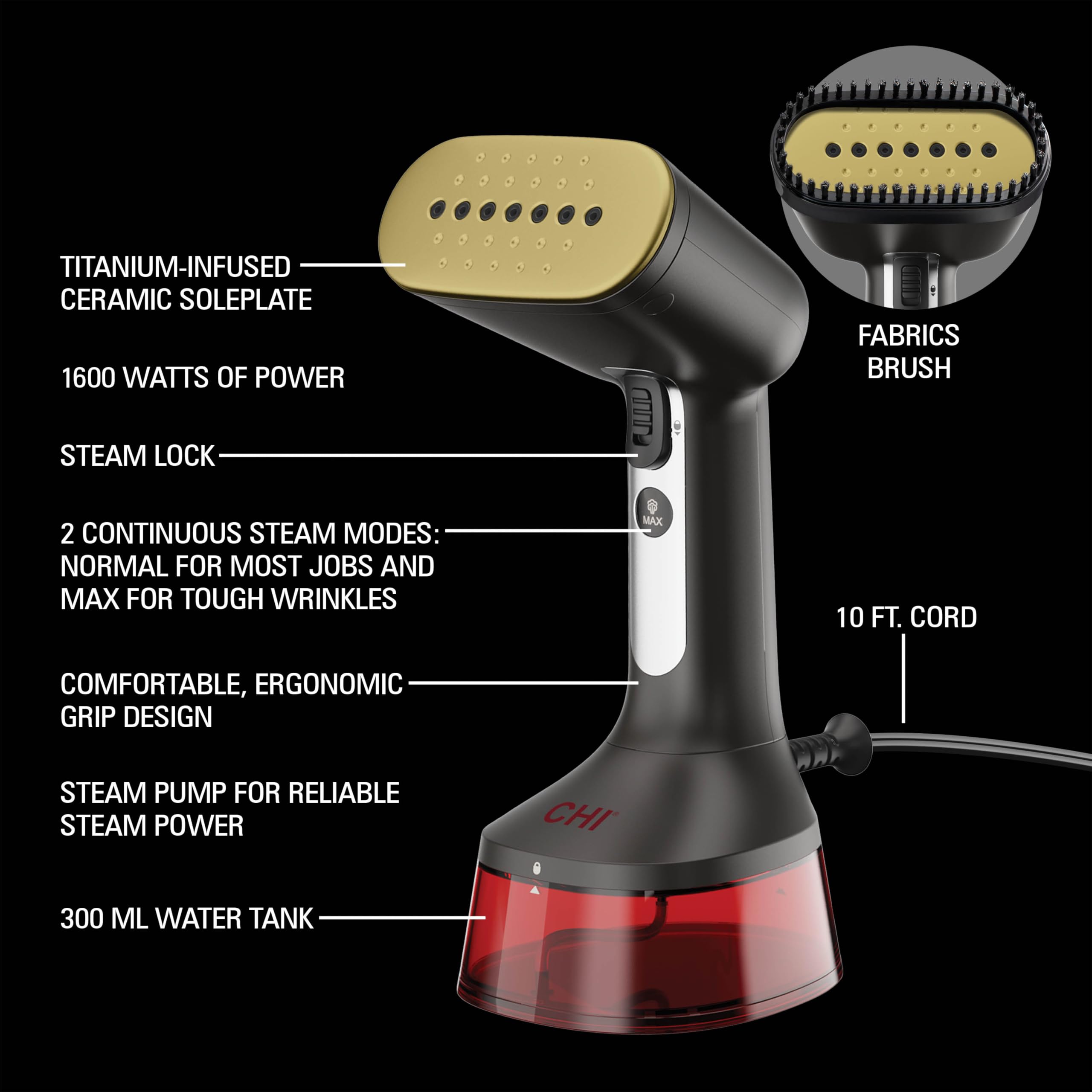 Foto 7 | Vaporizador Portátil De Ropa Chi 11590 1600 W 300 Ml Rojo - Venta Internacional.