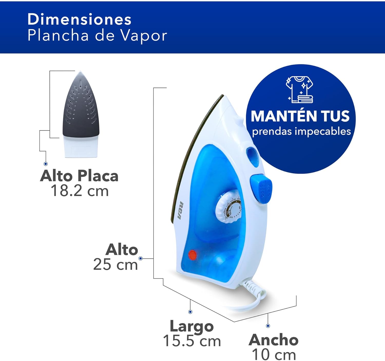 Foto 3 pulgar | Plancha de Vapor Rca Azul