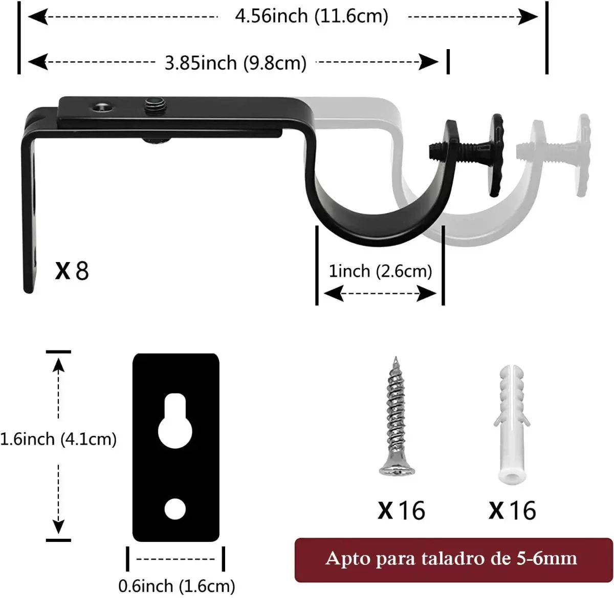 Foto 3 pulgar | Set Soporte Cortinero Para Pared Ajustable Gancho De 10 Piezas Eo Safe Imports Esi-13195 Negro