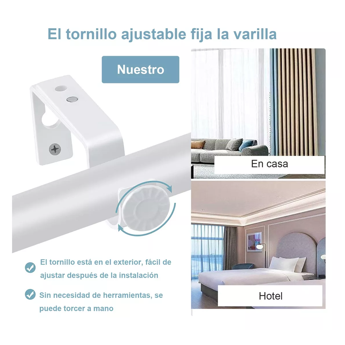 Foto 4 pulgar | Set Soporte Cortinero Para Pared Ajustable 8 Pzas Eo Safe Imports Esi-14990 Blanco