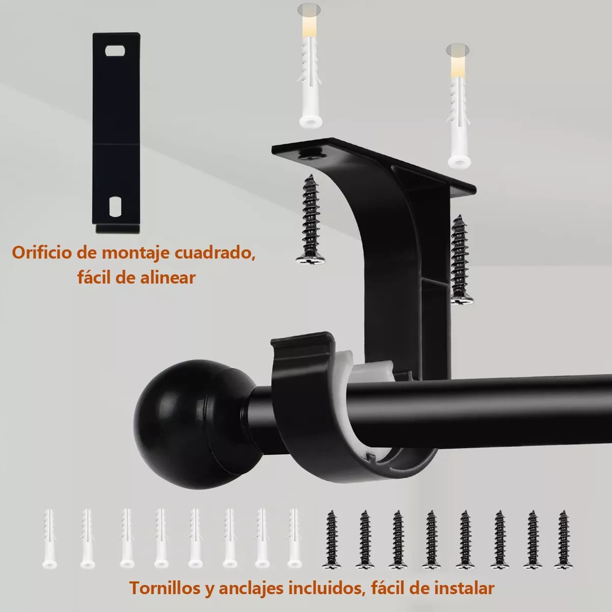 Foto 5 pulgar | Soporte Set Tubos Cortinero Ajustable Gancho 6pcs Eo Safe Imports Esi-14993 Negro