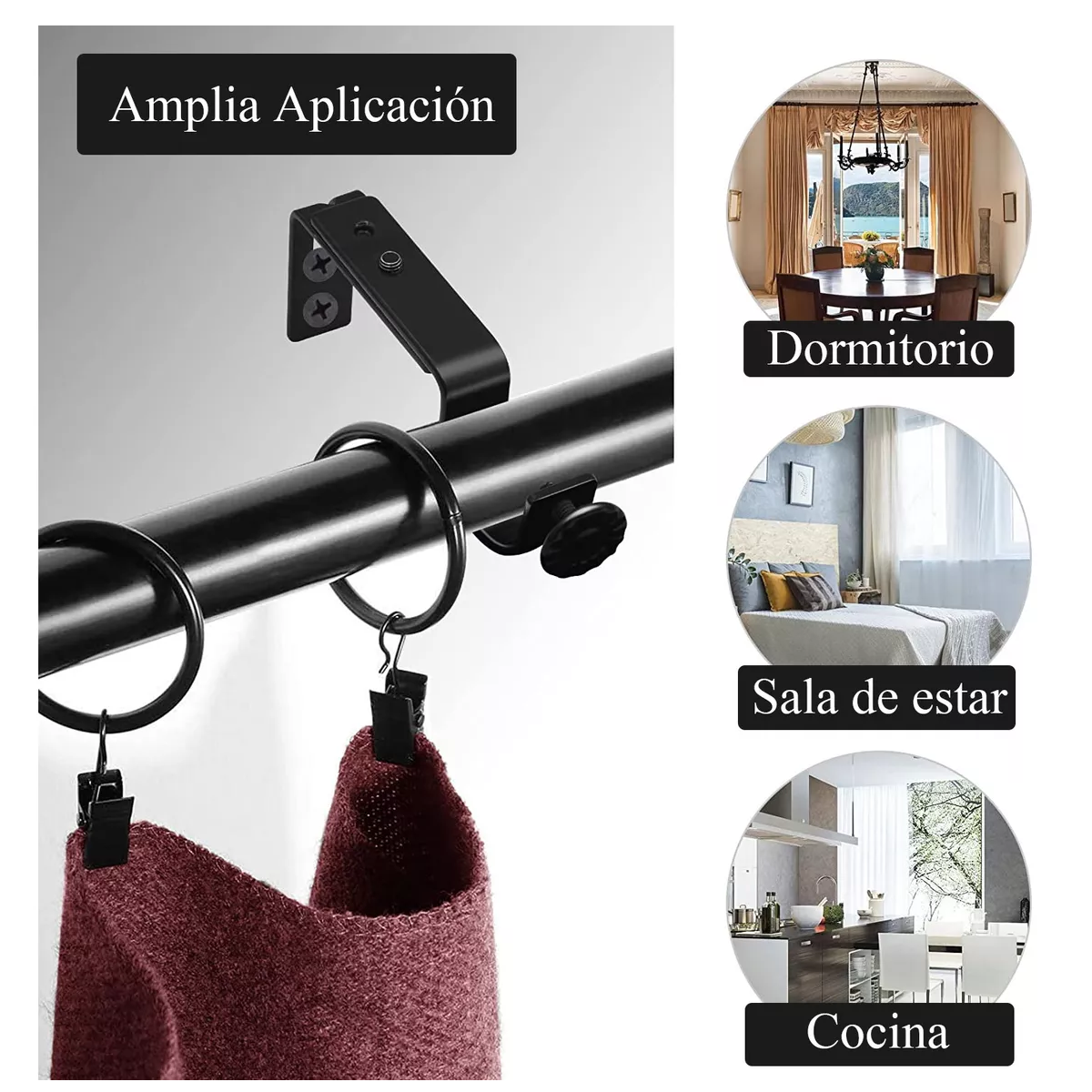 Foto 4 pulgar | Set Soporte Cortinero Para Pared Ajustable 8 Pzas Eo Safe Imports Esi-14989 Negro