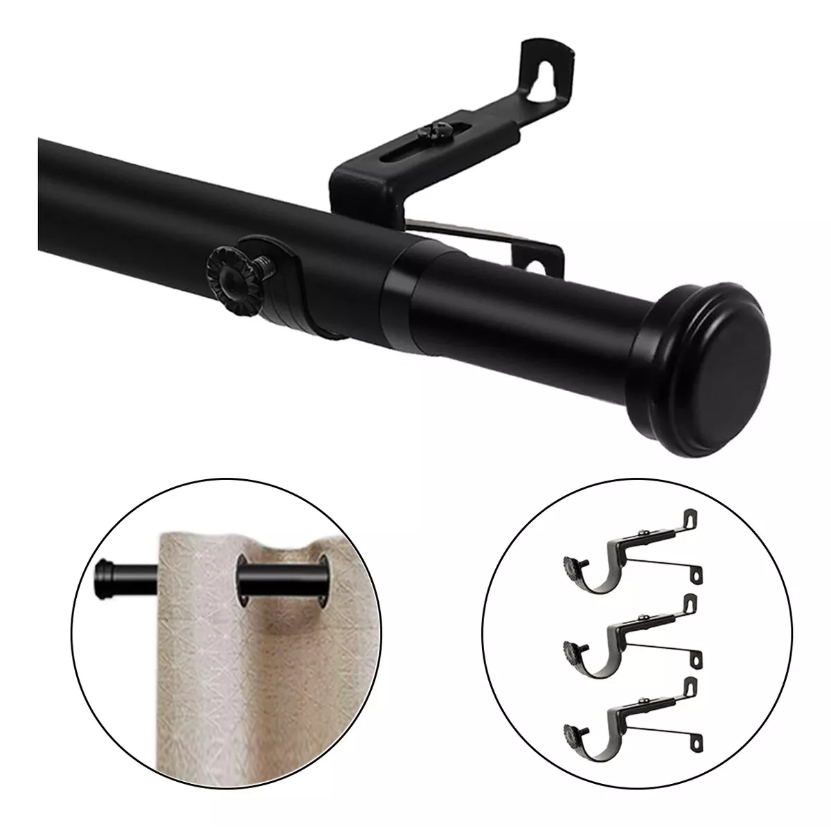 Foto 3 pulgar | Cortineros De Metal Ajustable Barra De Cortina Eo Safe Imports Esi-15585  Negro