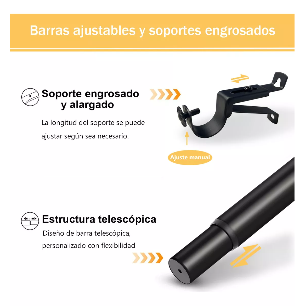 Foto 4 pulgar | Cortineros De Metal Ajustable Barra De Cortina Eo Safe Imports Esi-15585  Negro