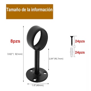 Foto 2 | 8pcs Cortinero Soporte Cerrado Eo Safe Imports Esi-15584 Negro