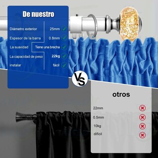 Foto 2 | Cortineros De Metal Barra De Cortina Ajustable Eo Safe Imports Esi-20476 Plateado