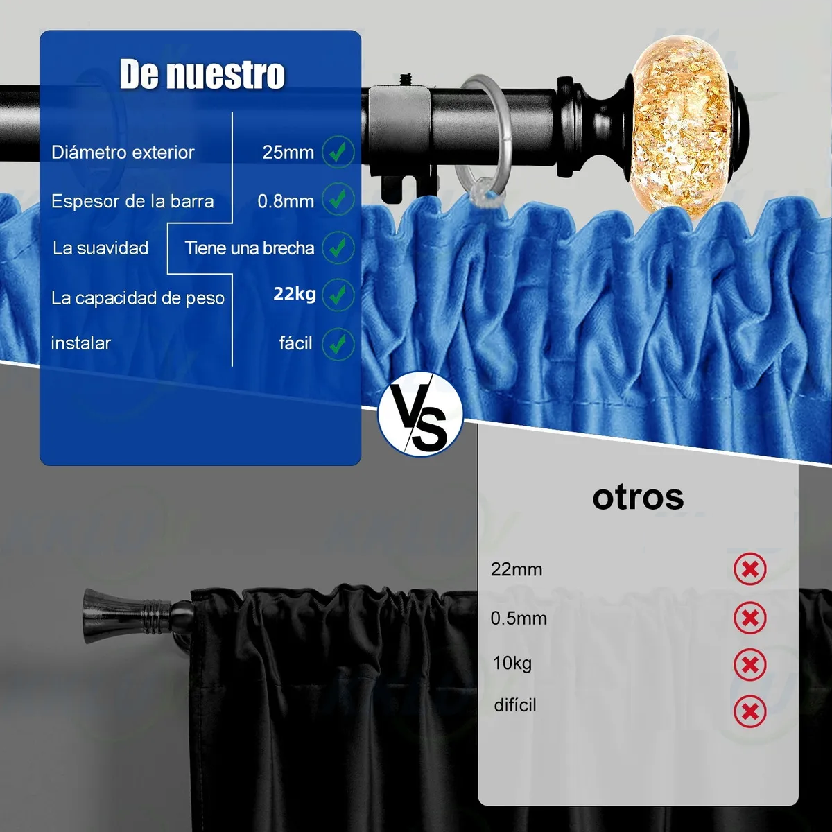 Foto 2 | Cortineros De Metal Barra De Cortina Ajustable Eo Safe Imports Esi-20475 Negro