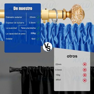 Foto 2 | Cortineros De Metal Barra De Cortina Ajustable Eo Safe Imports Esi-20474 Dorado