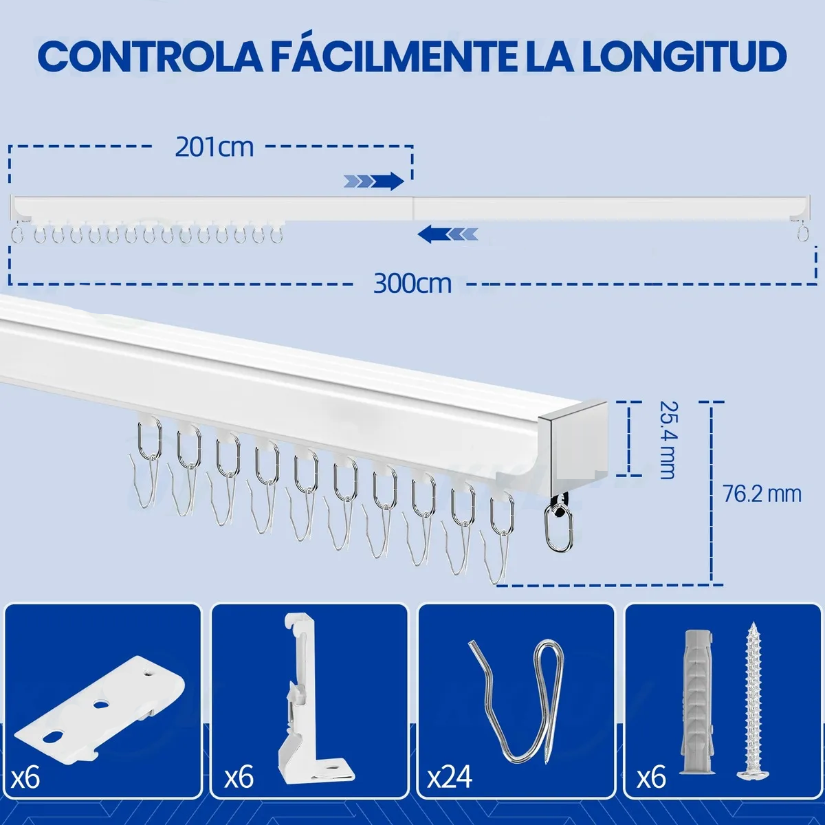 Foto 3 pulgar | Riel De Cortina Ajustable Cortineros 300cm Eo Safe Impoorts Esi-20453 Blanco