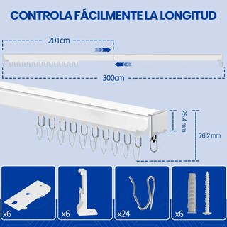 Foto 2 | Riel De Cortina Ajustable Cortineros 300cm Eo Safe Impoorts Esi-20453 Blanco