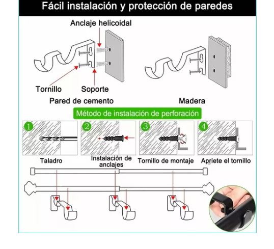Foto 4 pulgar | Set 3 Cortinero Doble Para Pared Ajustable