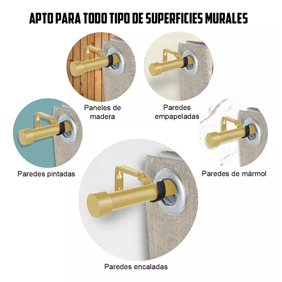 Foto 4 pulgar | Cortineros Metal Ajustable Barra De Cortina Eo Safe Imports Esi-15589 Dorado