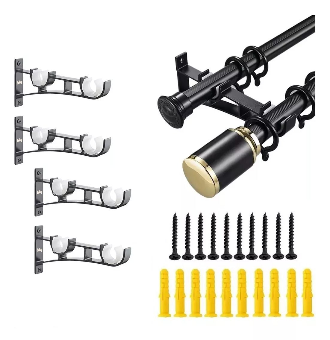Foto 5 pulgar | Soporte Set 4 Cortinero Para Pared Ajustable Gancho, Belug Negro
