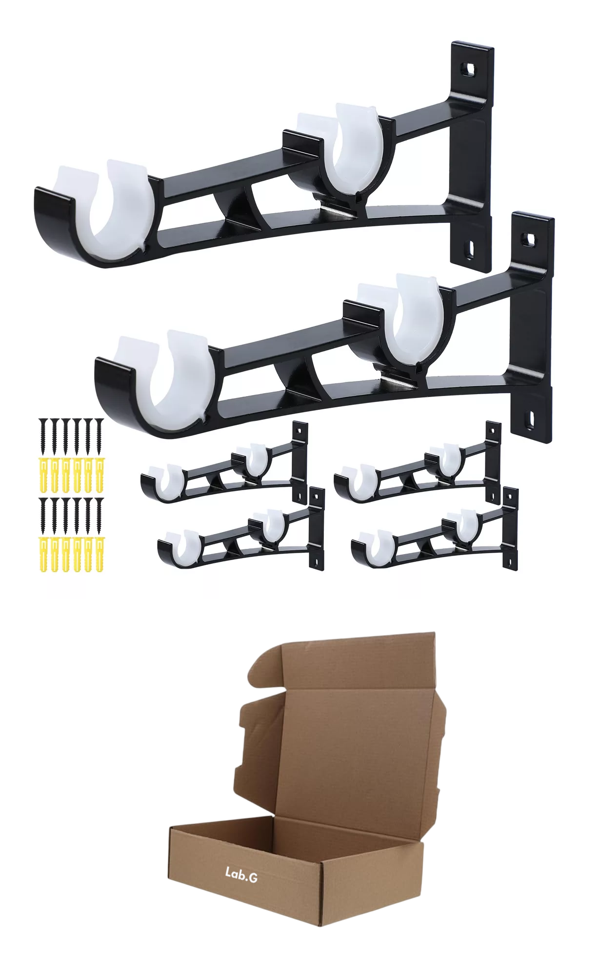 Foto 2 pulgar | Soporte Set De 6 Cortineros Para Pared Ajustable Gancho Negro/blanco