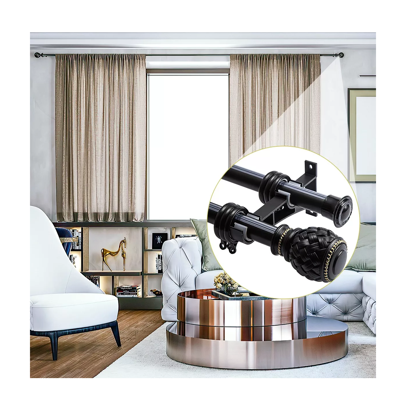Foto 4 pulgar | Soporte Set De 6 Cortineros Para Pared Ajustable Gancho Negro/blanco