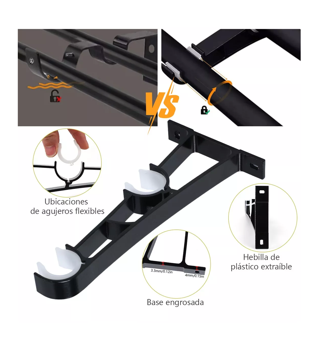 Foto 6 pulgar | Soporte Set De 6 Cortineros Para Pared Ajustable Gancho Negro/blanco