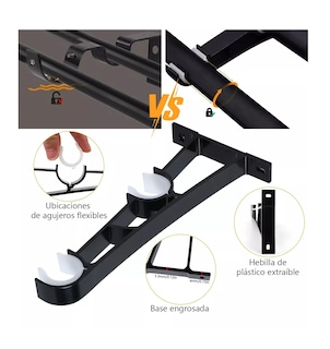 Foto 5 | Soporte Set De 6 Cortineros Para Pared Ajustable Gancho Negro/blanco