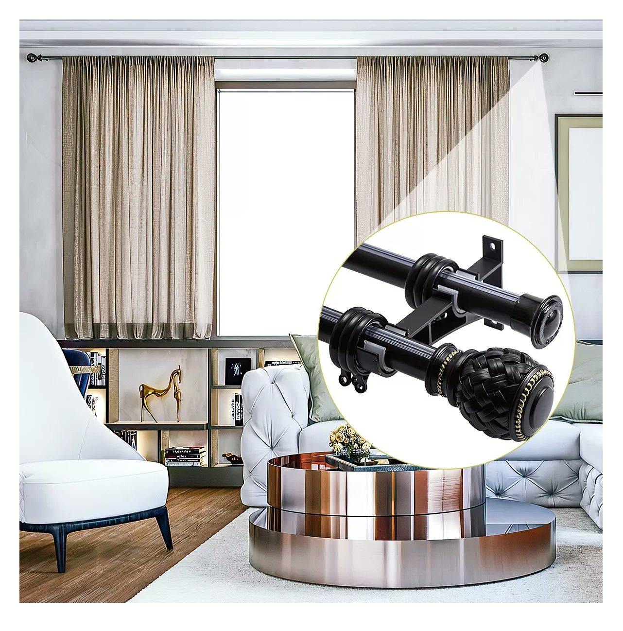 Foto 4 pulgar | Soporte Set De 6 Cortineros Para Pared Ajustable Gancho Belug, Negro/blanco
