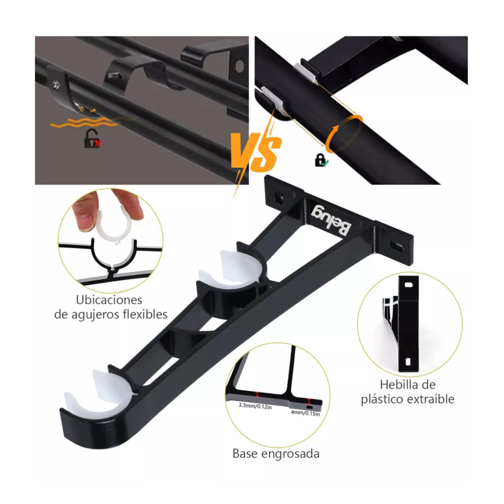 Foto 5 | Soporte Set De 6 Cortineros Para Pared Ajustable Gancho Belug, Negro/blanco