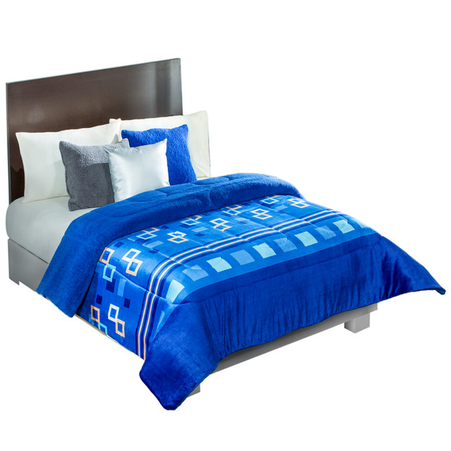 Cobertor de Borrega King Size Geometric Térmico color Azul