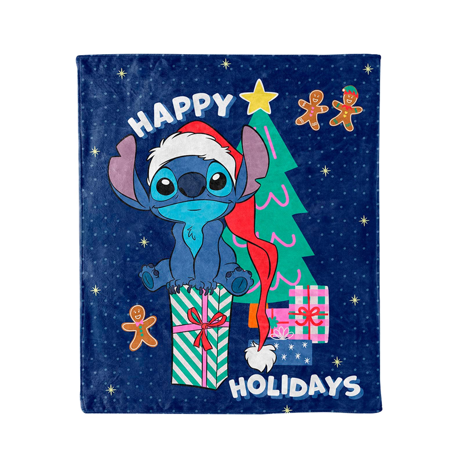 Cobertor Frazada Providencia Stitch Navideño Happy Holidays Azul