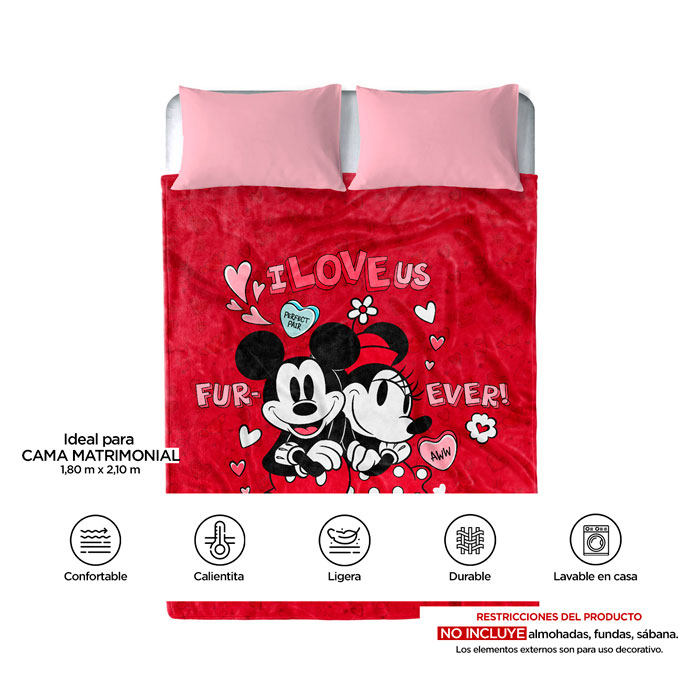 Foto 4 pulgar | Cobertor PROVIDENCIA Love You Forever Mickey color Rojo Serenity Matrimonial