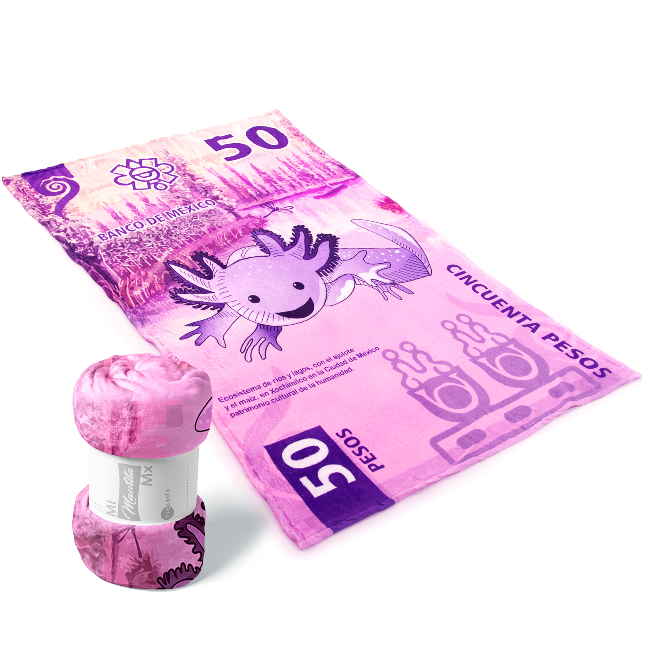 Frazada Matrimonial Mi Mantita Mx Ajolote Billete 50 color Rosa