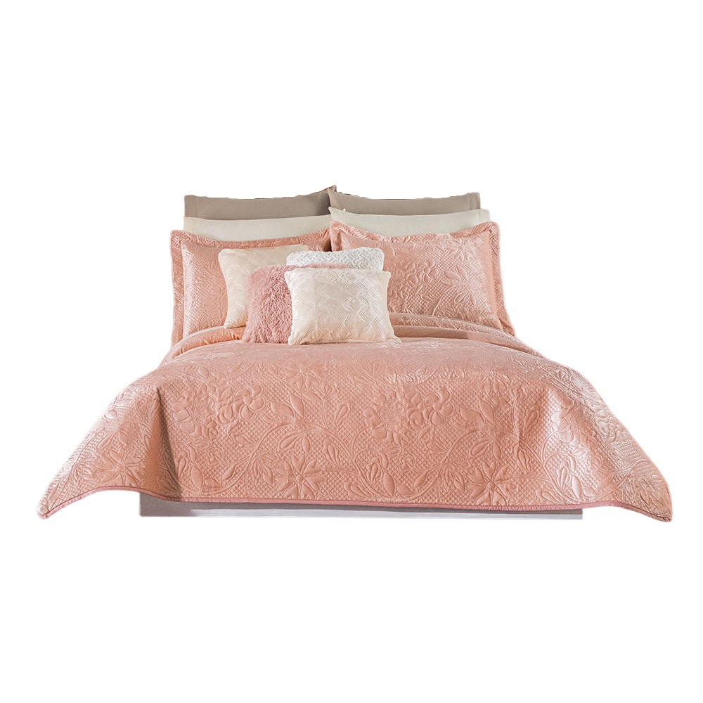 Edredón Velvet Concord EPIM176 color Coral Ligero con Fundas Matrimonial