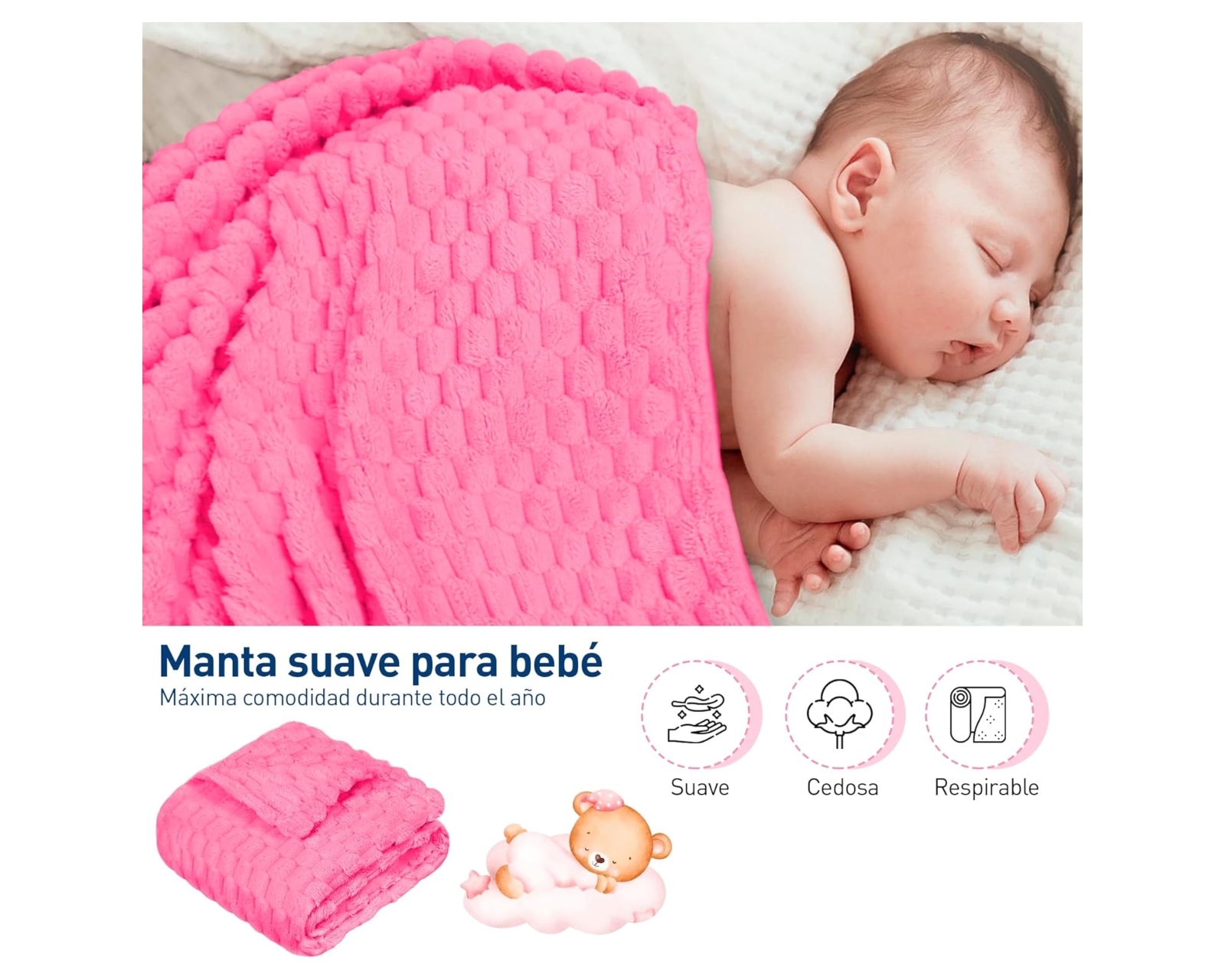 Foto 4 | Cobija de Franela Bluelander CBHH-0020 Rosa Poliéster 117 X 83 cm
