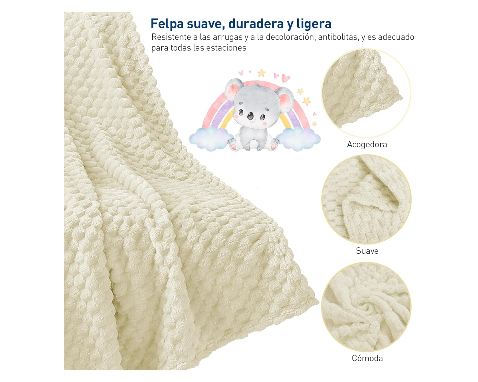 Foto 3 pulgar | Cobija de Franela Bluelander CBHH-0010 Beige Poliéster 117 X 83 cm