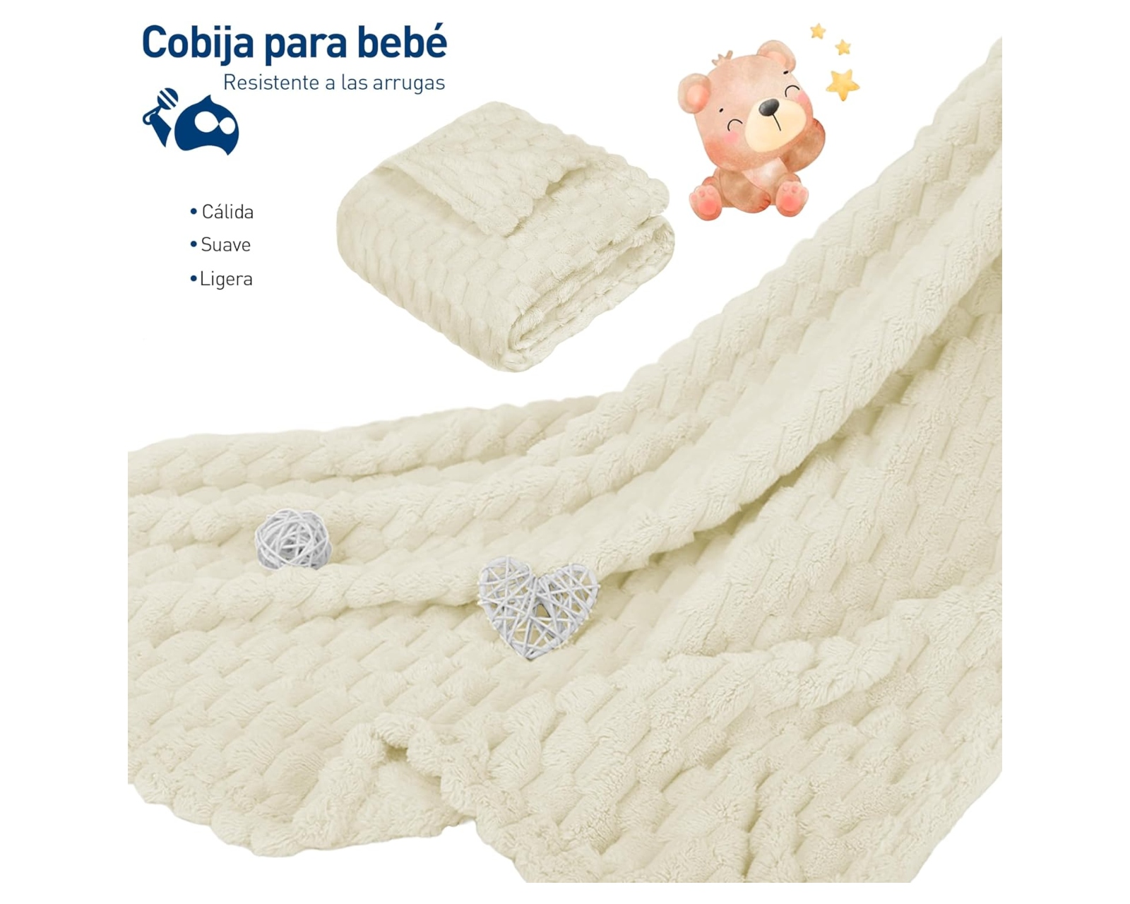 Foto 4 pulgar | Cobija de Franela Bluelander CBHH-0010 Beige Poliéster 117 X 83 cm
