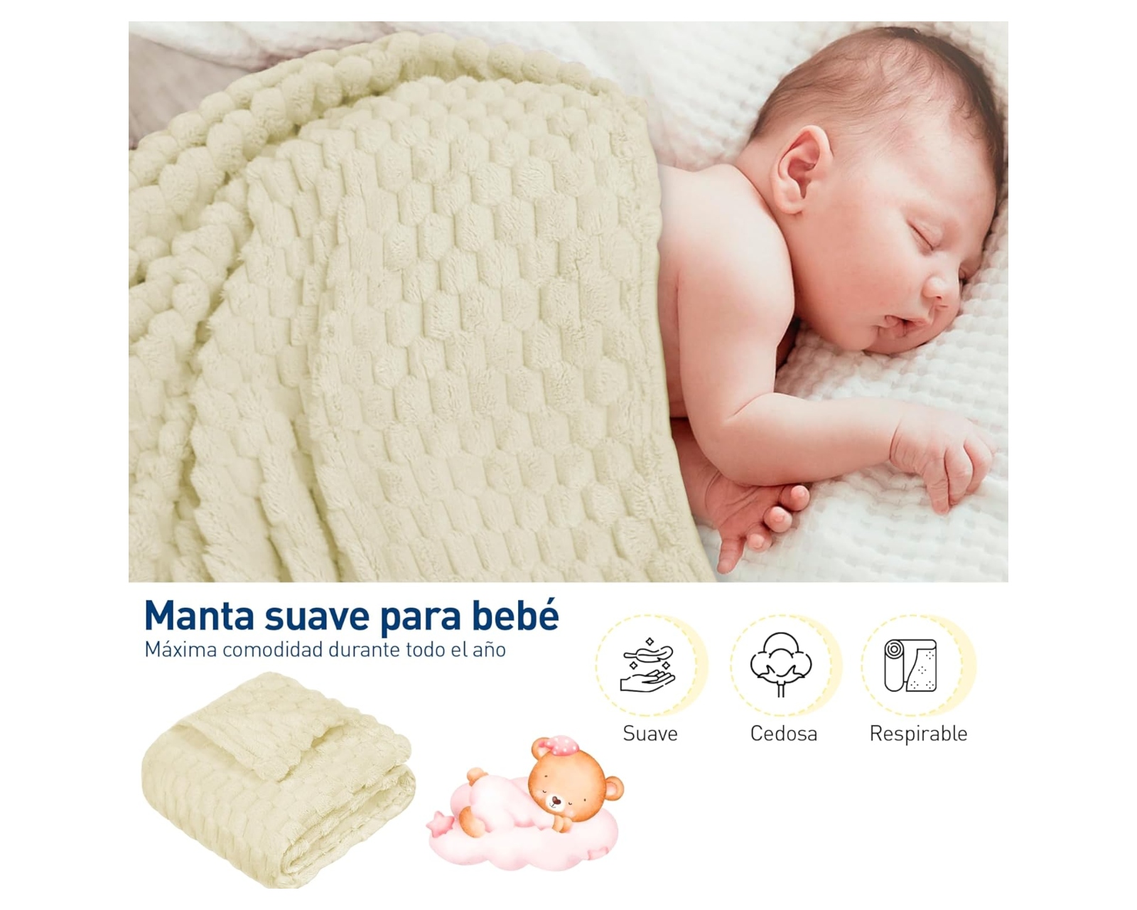 Foto 5 pulgar | Cobija de Franela Bluelander CBHH-0010 Beige Poliéster 117 X 83 cm