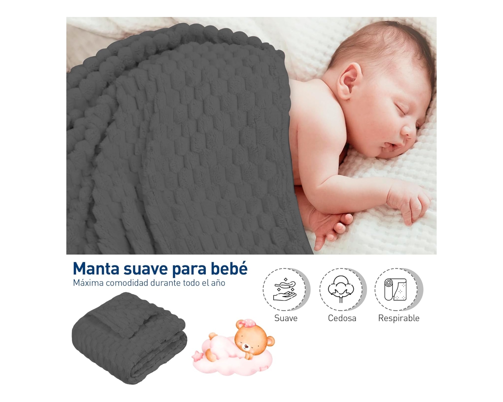 Foto 4 pulgar | Cobija de Franela Bluelander CBHH-0014 Gris Poliéster 117 X 83 cm