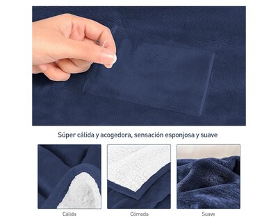 Foto 3 | Cobija Individual Bluelander Azul Marino Ultrasuave Calidad Premium Afelpado Tipo Borrego 150 x 200 cm