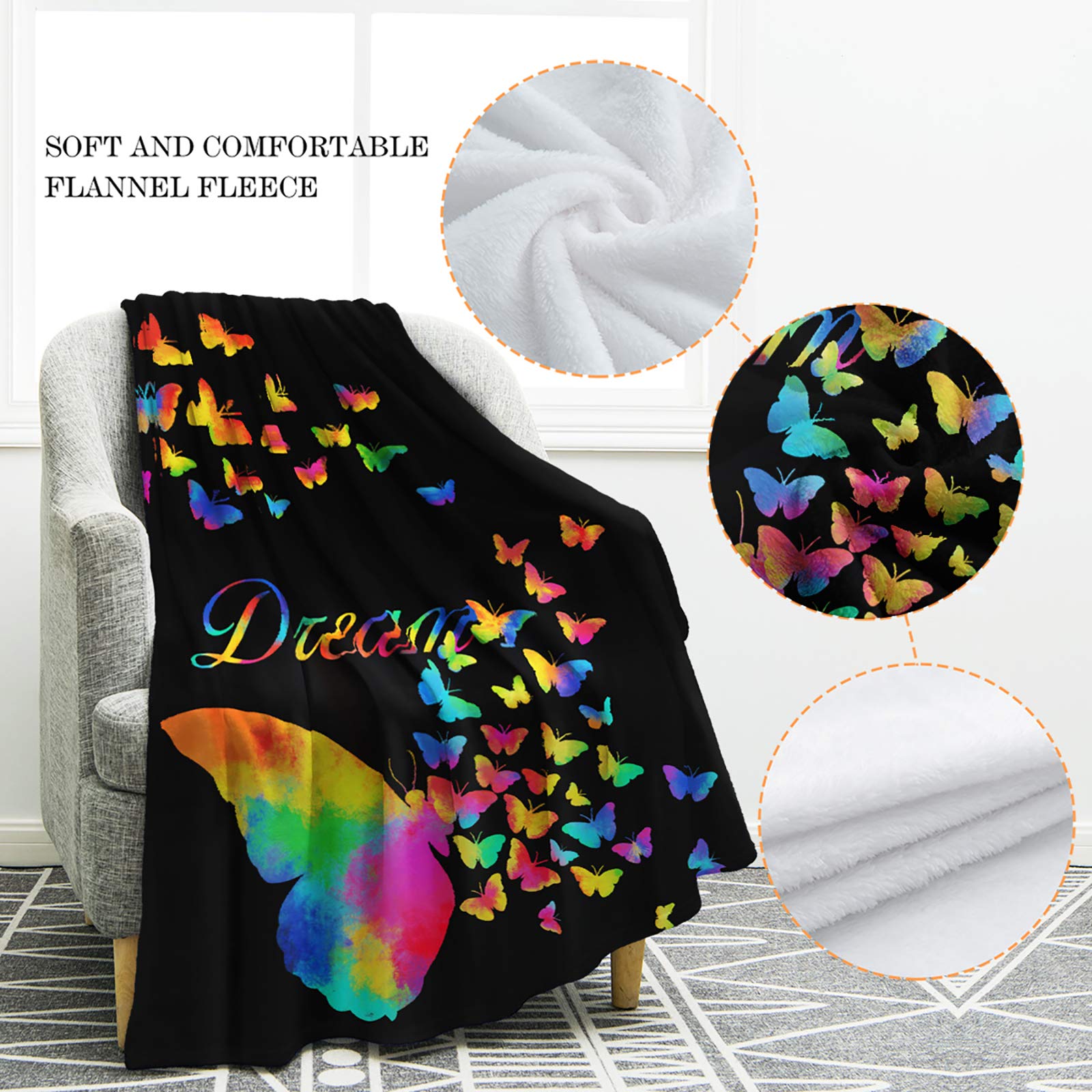 Foto 4 pulgar | Manta Jekeno Colorful Butterfly Comfort Warm, 150 X 200 Cm - Venta Internacional.