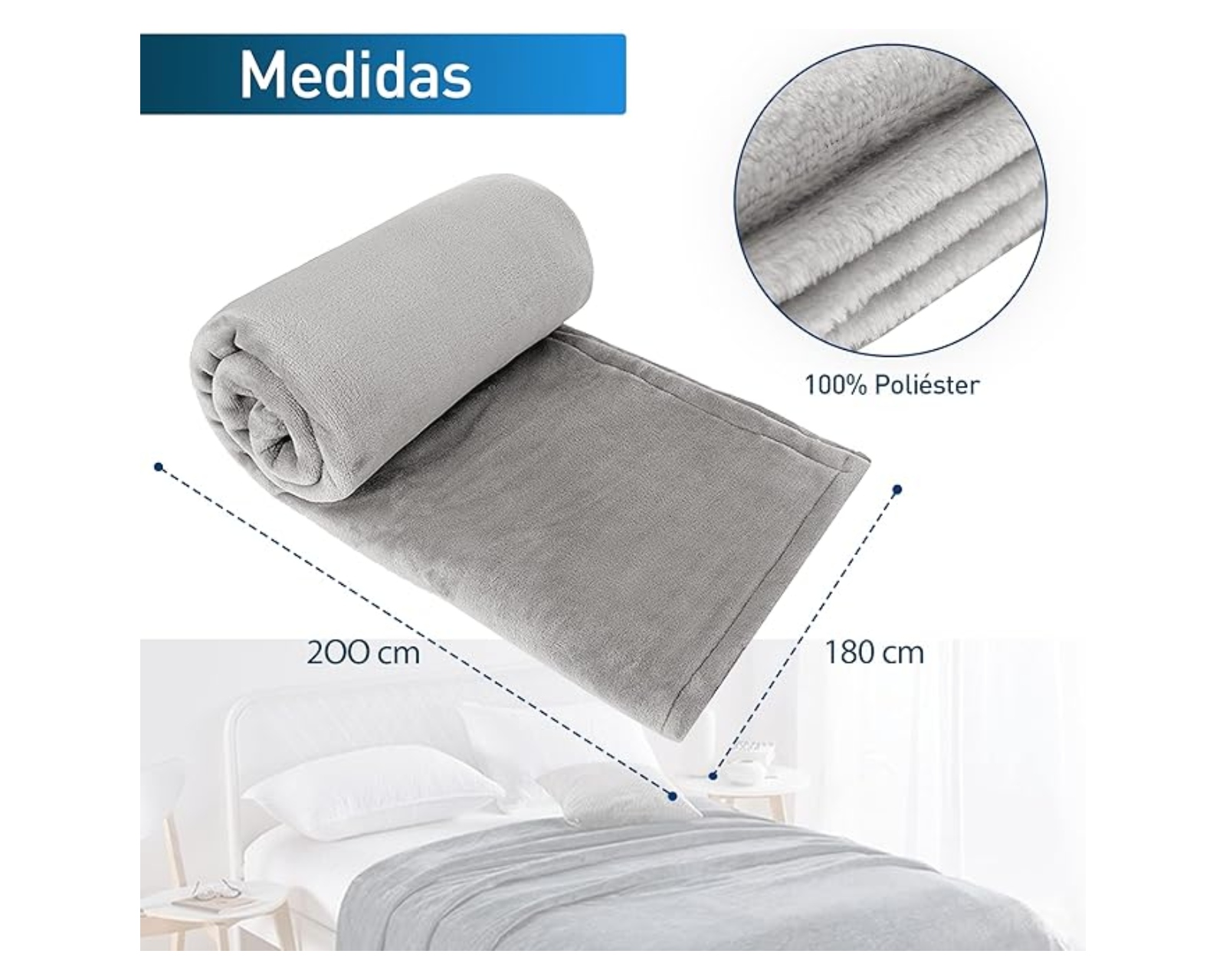 Foto 4 | Cobija Matrimonial Bluelander, Color Perla, 100% Poliéster Ultrasuave, Franela De Alta Calidad (1 Pieza).