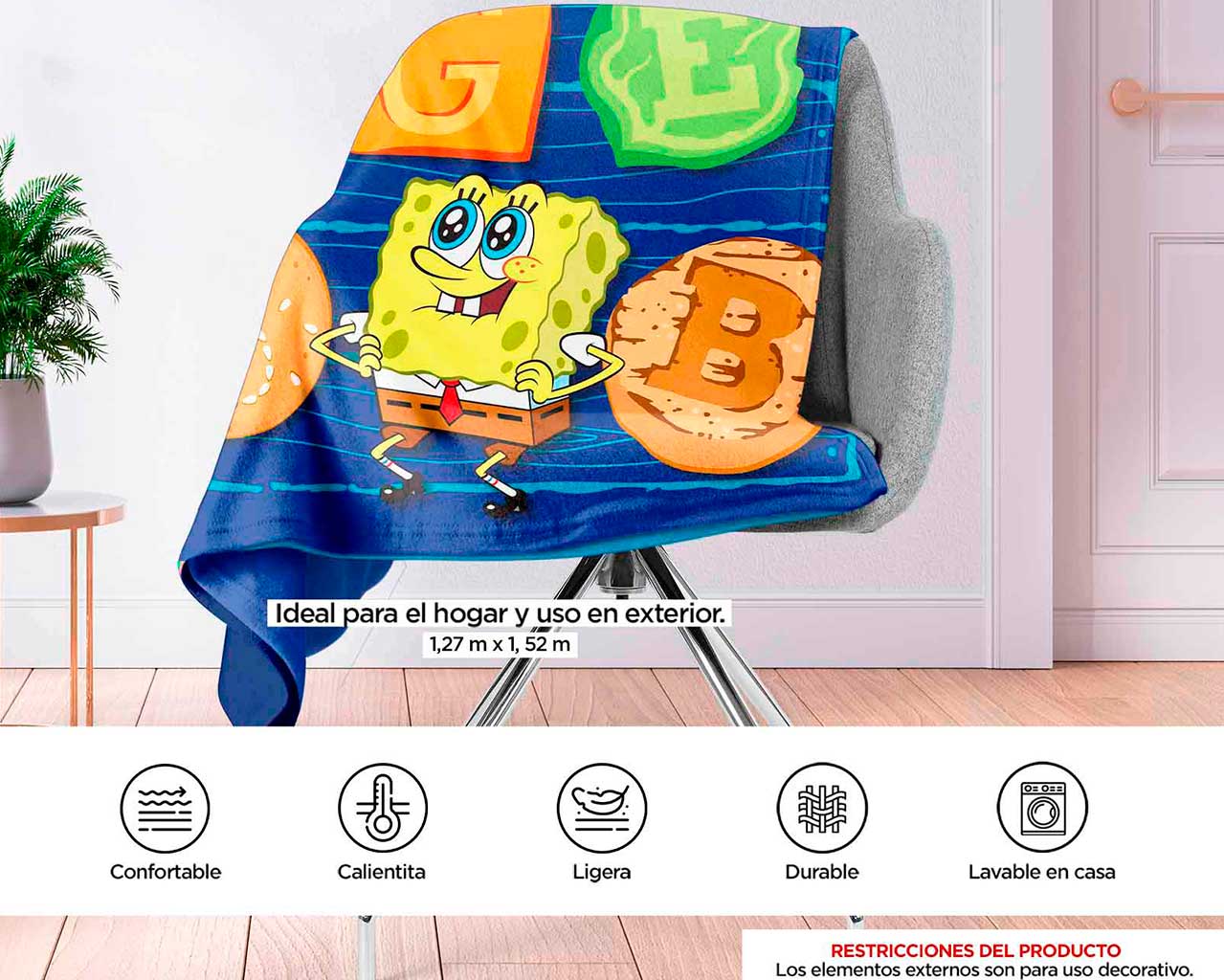 Foto 4 | Frazada Bob Esponja Cangreburguer