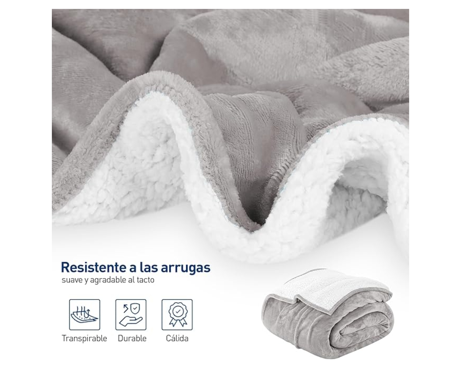 Foto 5 pulgar | Cobija Matrimonial Bluelander color Perla con Afelpado Tipo Borrego 180x200 cm