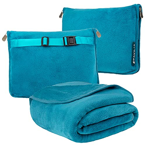 Foto 2 pulgar | Manta y Almohada de Viaje Pavilia con Doble Cremallera Forro Polar color Verde Azulado - Venta Internacional