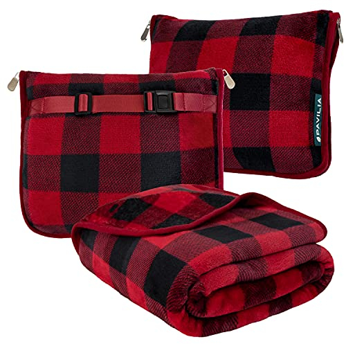 Foto 2 pulgar | Manta y Almohada de Viaje Pavilia con Doble Cremallera Forro Polar color Rojo - Venta Internacional