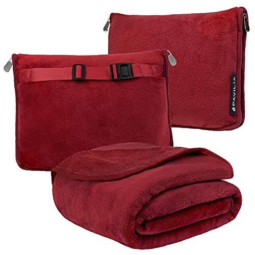 Manta y Almohada de Viaje Pavilia con Doble Cremallera Forro Polar color Vino - Venta Internacional $769