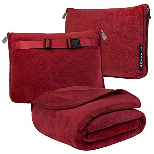 Foto 2 pulgar | Manta y Almohada de Viaje Pavilia con Doble Cremallera Forro Polar color Vino - Venta Internacional