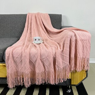 Foto 3 | Manta Decorativa De Acrílico Tejida Con Flecos, 127 X 172 Cm, Color Rosa - Venta Internacional.