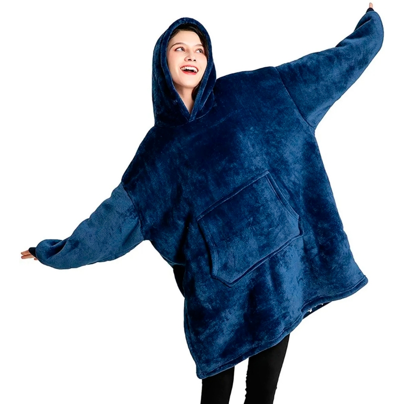 Foto 2 pulgar | Manta Polar Con Capucha Azul Para Invierno, Talla Única - Venta Internacional.