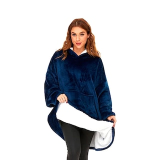 Foto 3 | Manta Polar Con Capucha Azul Para Invierno, Talla Única - Venta Internacional.