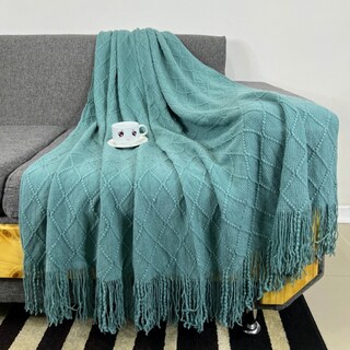 Foto 3 | Manta Decorativa Tejida En Acrílico Con Flecos, 127 X 172 Cm, Romb - Venta Internacional.