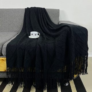 Foto 3 | Manta Decorativa Acrílica Tejida Con Flecos Rombo 127x17 - Venta Internacional.
