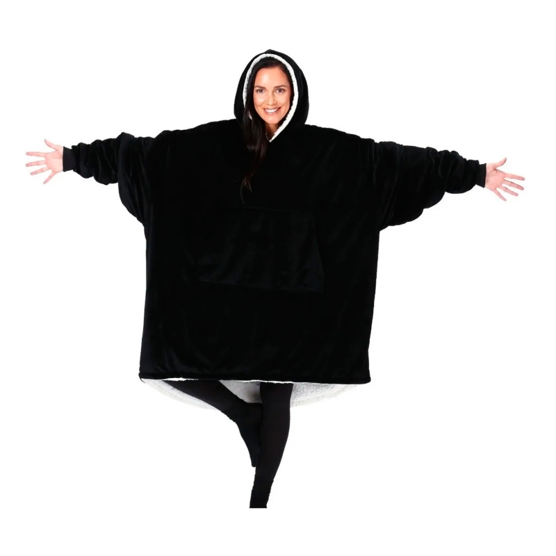 Manta De Forro Polar Con Capucha, Felpa Negra, Talla Única - Venta Internacional.