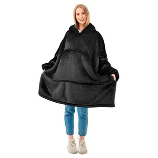 Foto 2 | Manta De Forro Polar Con Capucha, Felpa Negra, Talla Única - Venta Internacional.