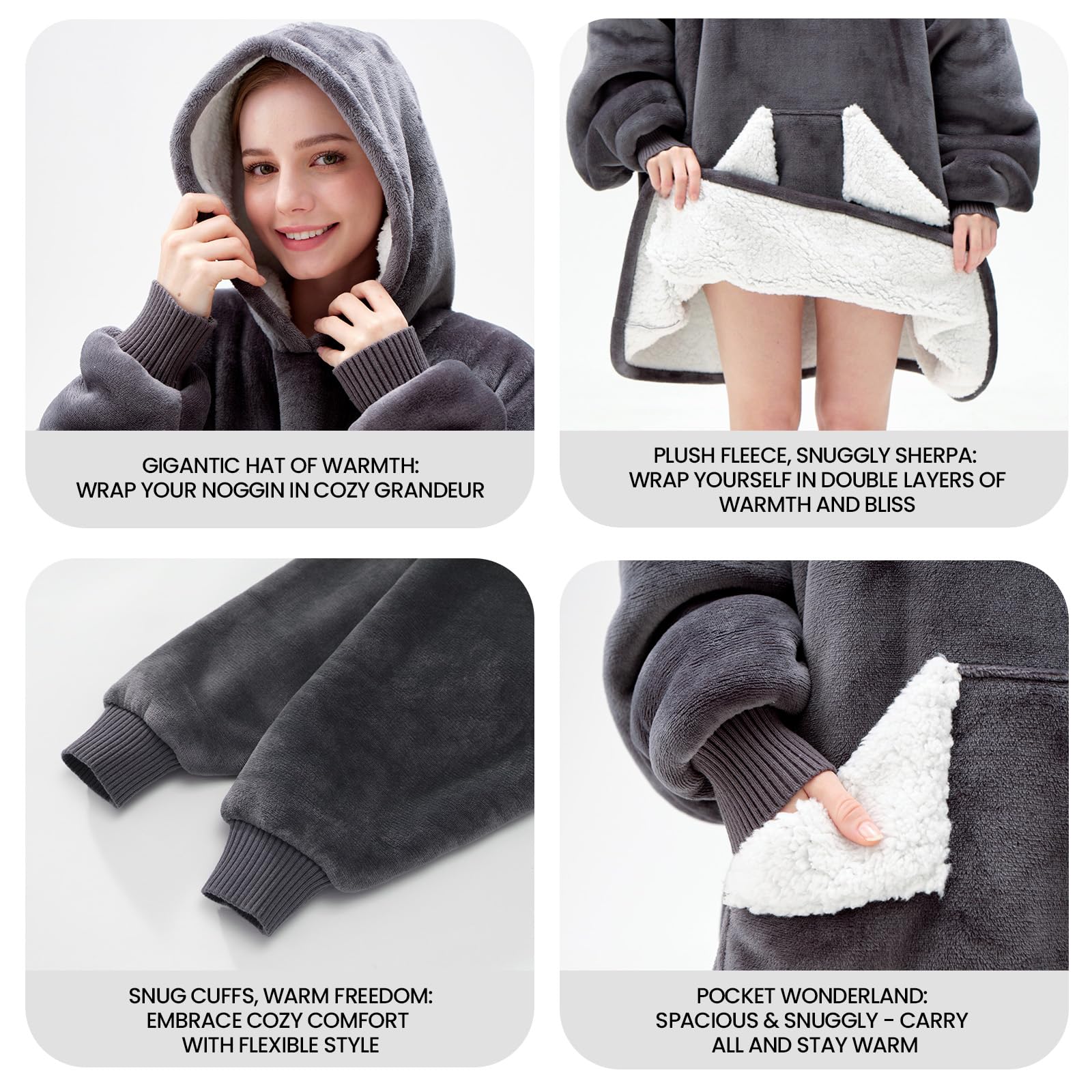 Foto 4 pulgar | Manta Portátil Con Capucha Touchat, Gran Tamaño, Sherpa, Gris, Para Adultos - Venta Internacional.